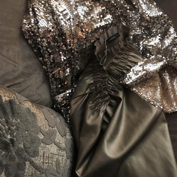 Zara Bronze Metallic Polyester Skirt - Picture 7 of 8